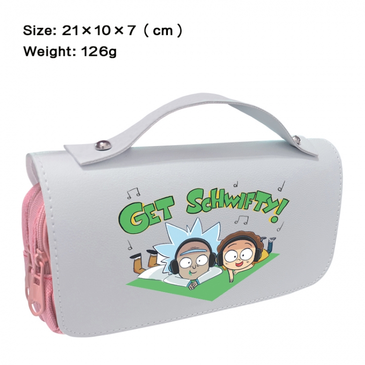 Rick and Morty Anime PU canvas flip three color portable pen bag 21X10X7cm
