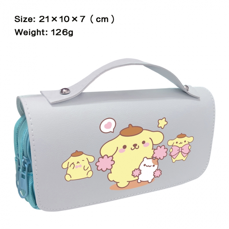 Sanrio Anime PU canvas flip three color portable pen bag 21X10X7cm