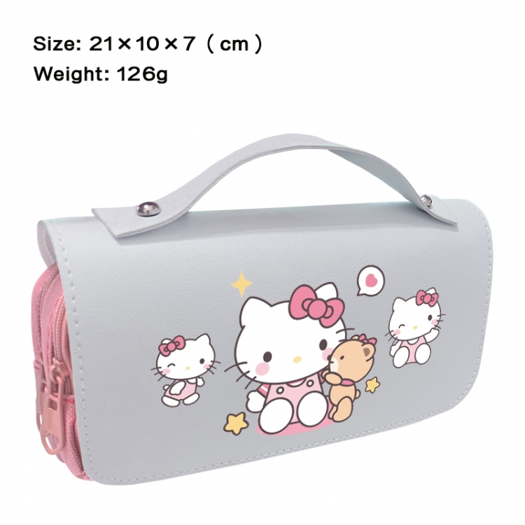 Sanrio Anime PU canvas flip three color portable pen bag 21X10X7cm
