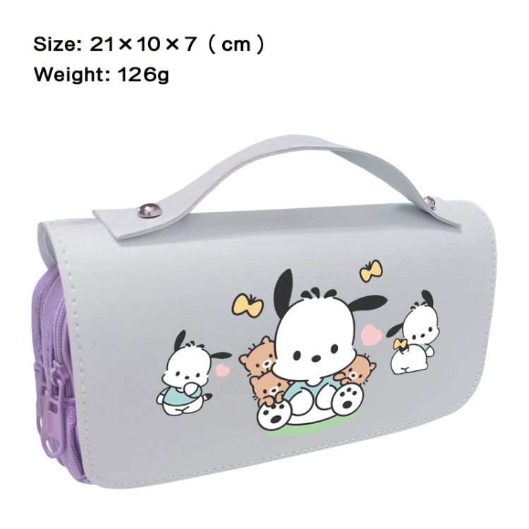 Sanrio Anime PU canvas flip three color portable pen bag 21X10X7cm