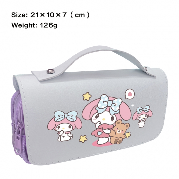 Sanrio Anime PU canvas flip three color portable pen bag 21X10X7cm