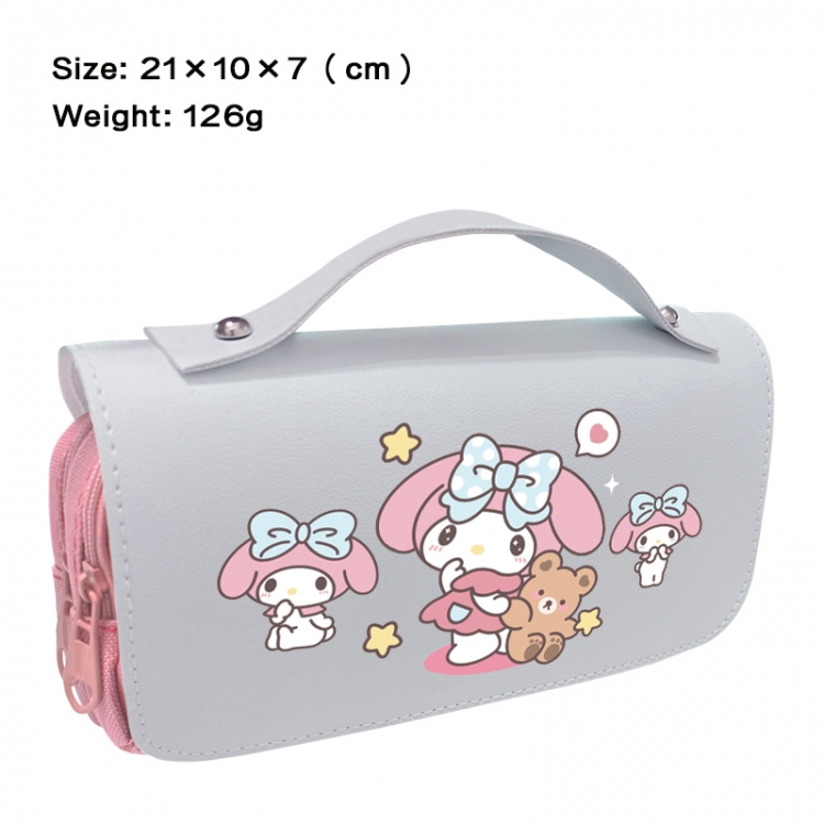 Sanrio Anime PU canvas flip three color portable pen bag 21X10X7cm
