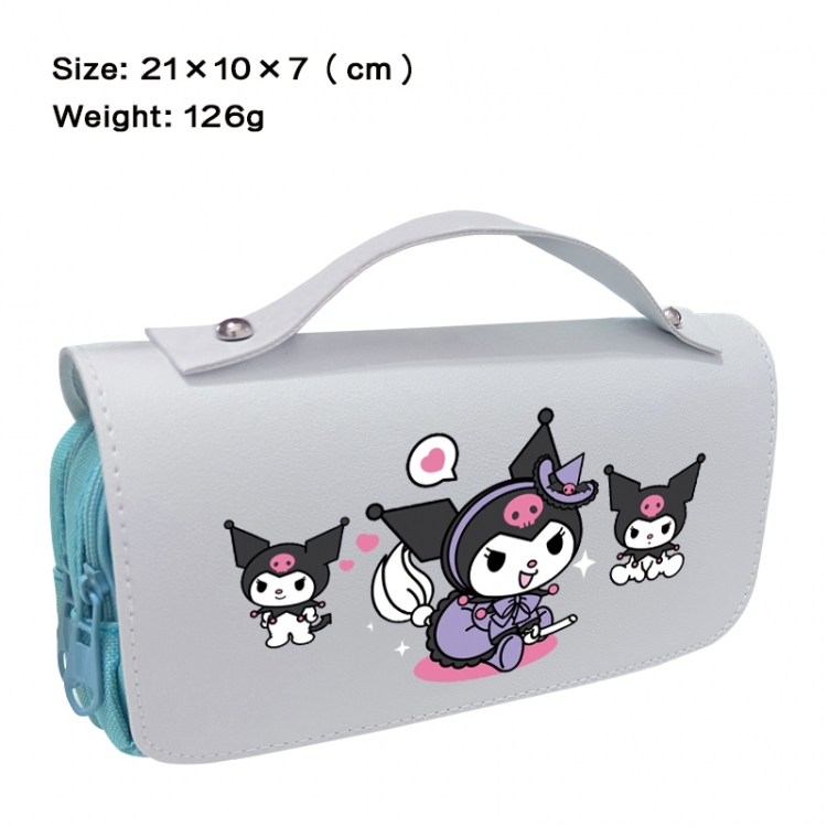 Sanrio Anime PU canvas flip three color portable pen bag 21X10X7cm
