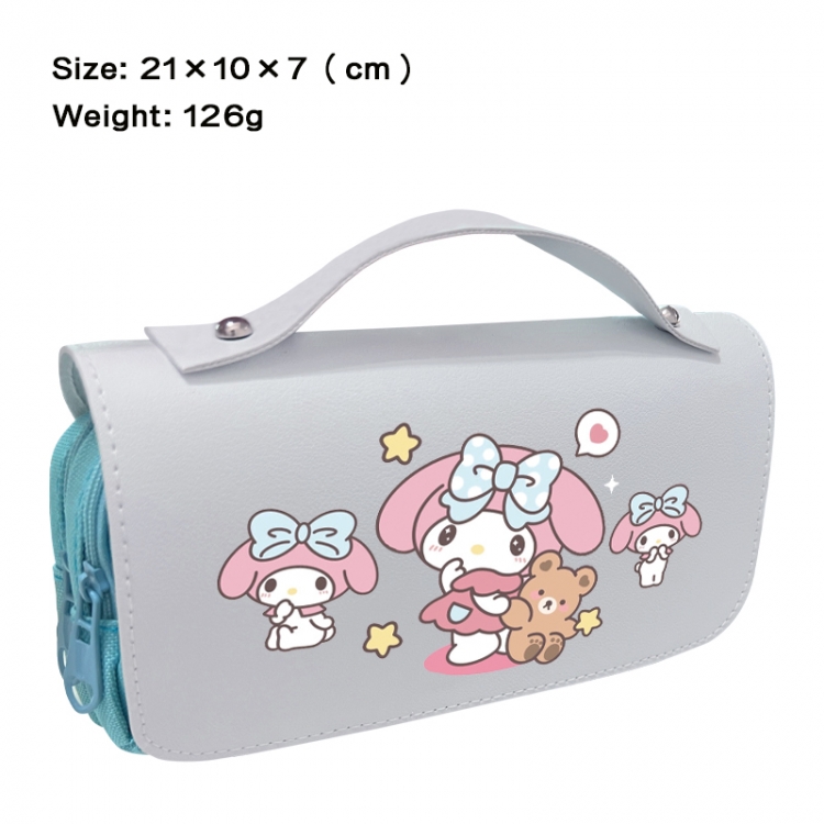 Sanrio Anime PU canvas flip three color portable pen bag 21X10X7cm