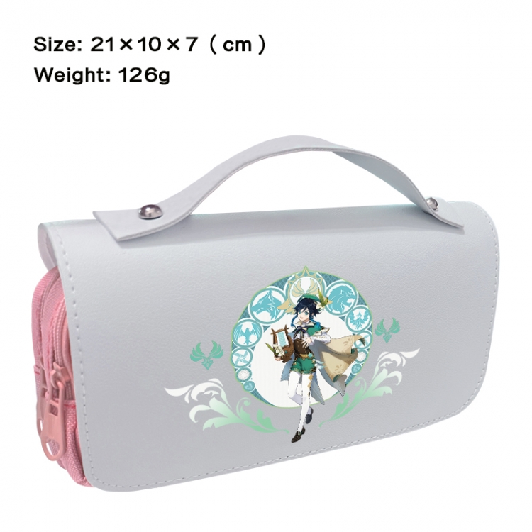 Genshin Impact Anime PU canvas flip three color portable pen bag 21X10X7cm