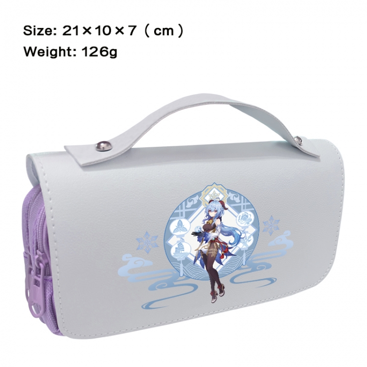 Genshin Impact Anime PU canvas flip three color portable pen bag 21X10X7cm