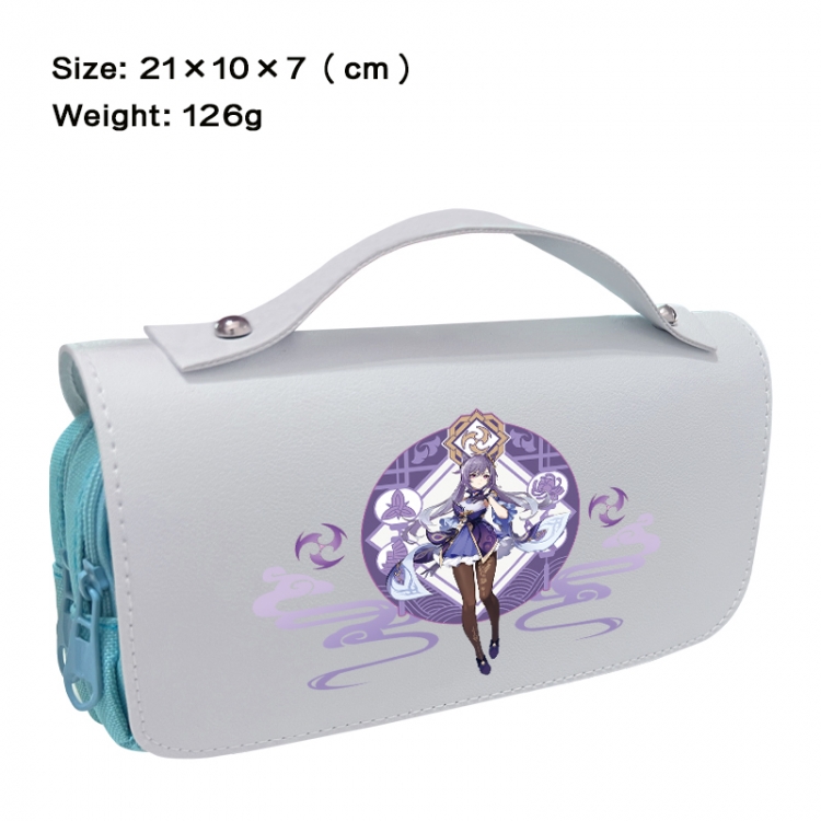 Genshin Impact Anime PU canvas flip three color portable pen bag 21X10X7cm