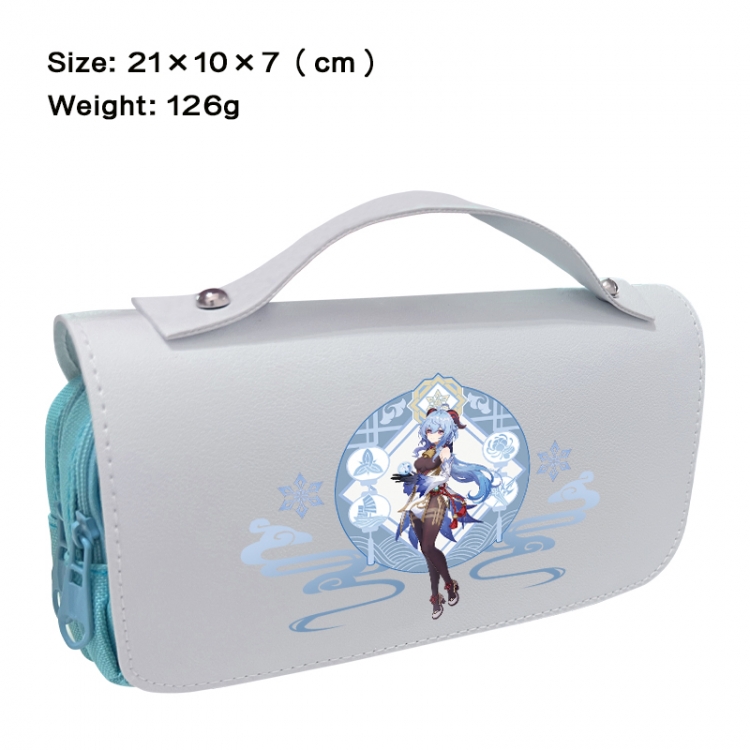 Genshin Impact Anime PU canvas flip three color portable pen bag 21X10X7cm