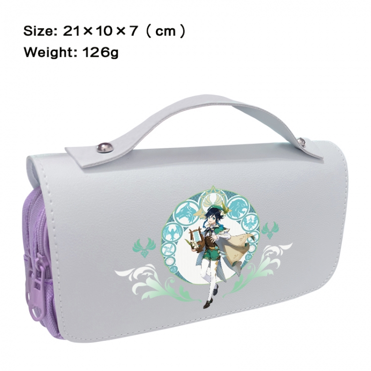 Genshin Impact Anime PU canvas flip three color portable pen bag 21X10X7cm