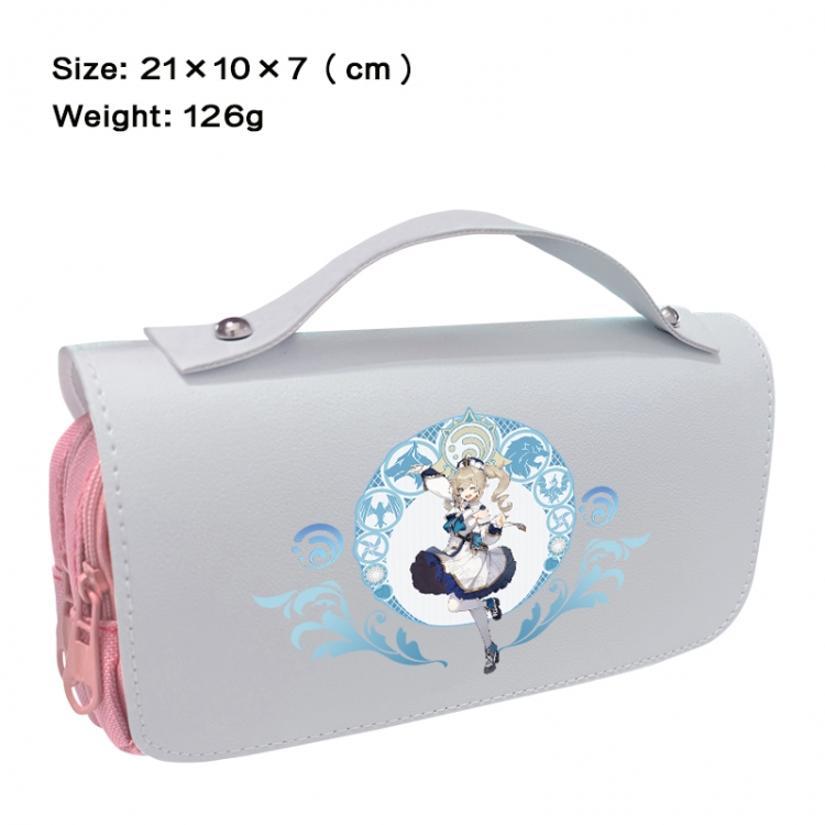 Genshin Impact Anime PU canvas flip three color portable pen bag 21X10X7cm