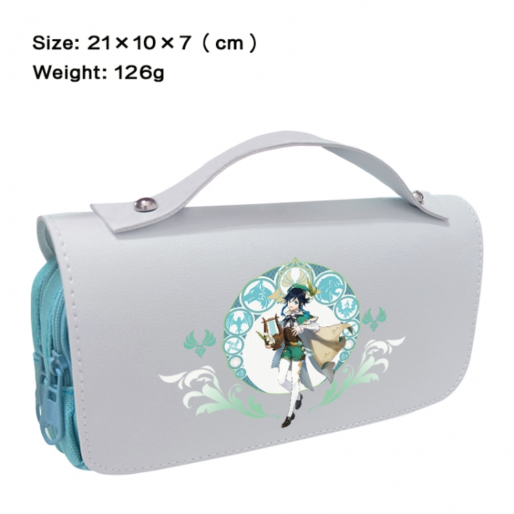 Genshin Impact Anime PU canvas flip three color portable pen bag 21X10X7cm