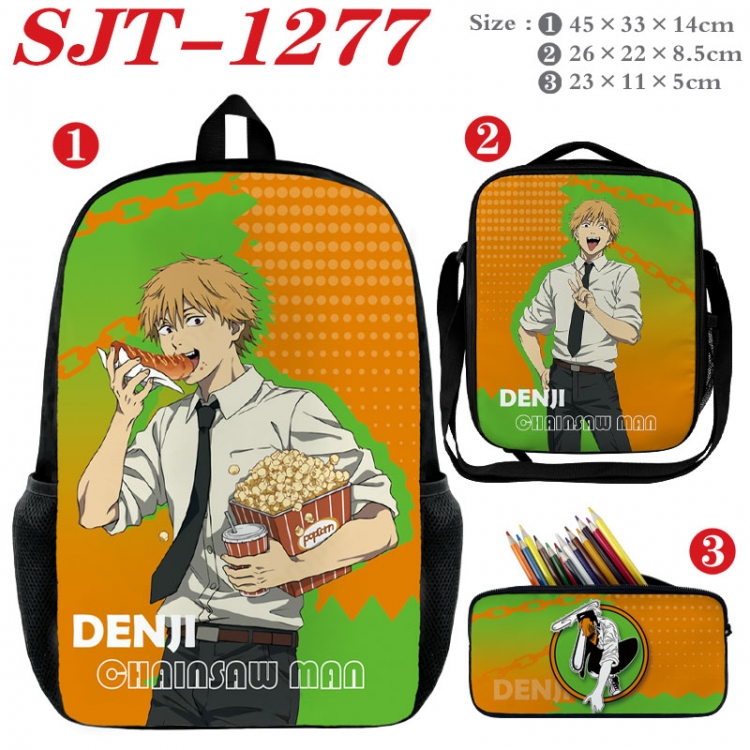 Chainsaw man Anime nylon canvas backpack pencil case crossbody bag three piece set 45x33x14cm SJT-1277