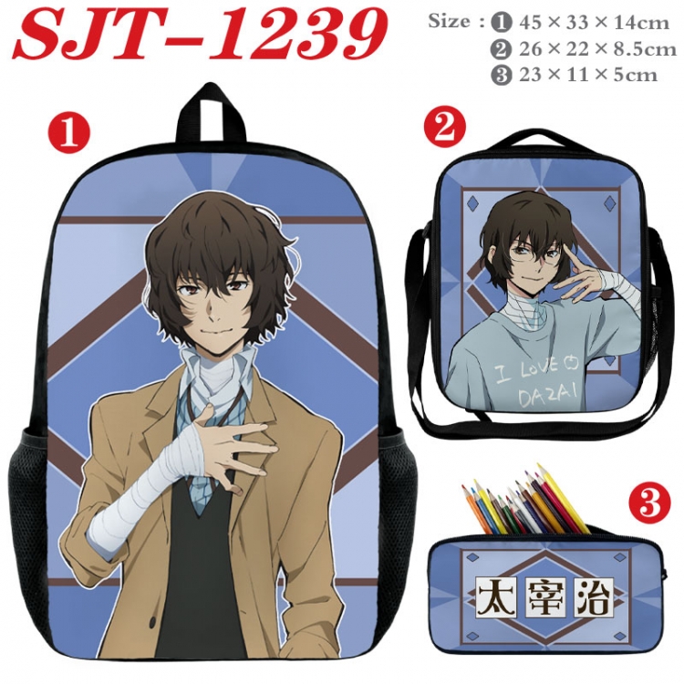 Bungo Stray Dogs Anime nylon canvas backpack pencil case crossbody bag three piece set 45x33x14cm  SJT-1239