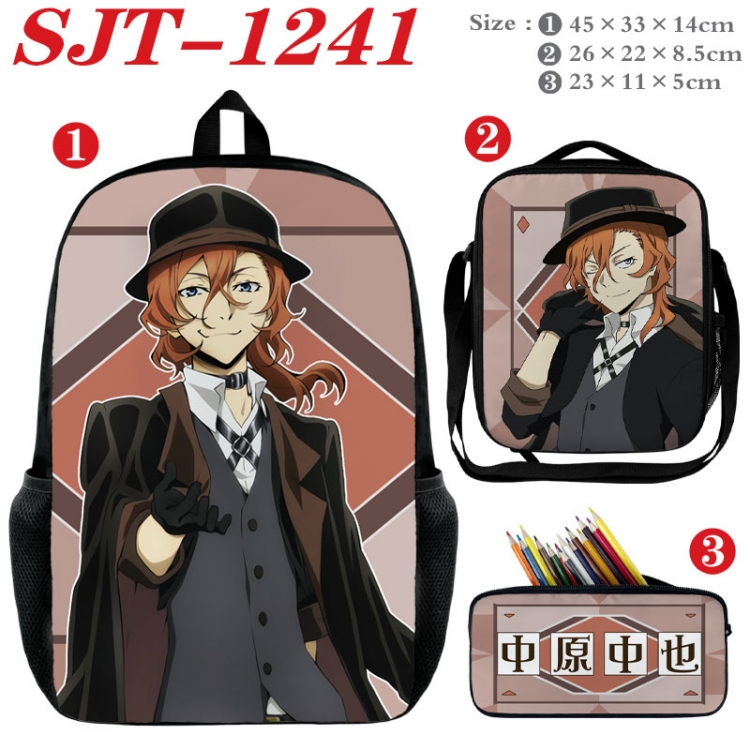 Bungo Stray Dogs Anime nylon canvas backpack pencil case crossbody bag three piece set 45x33x14cm SJT-1241