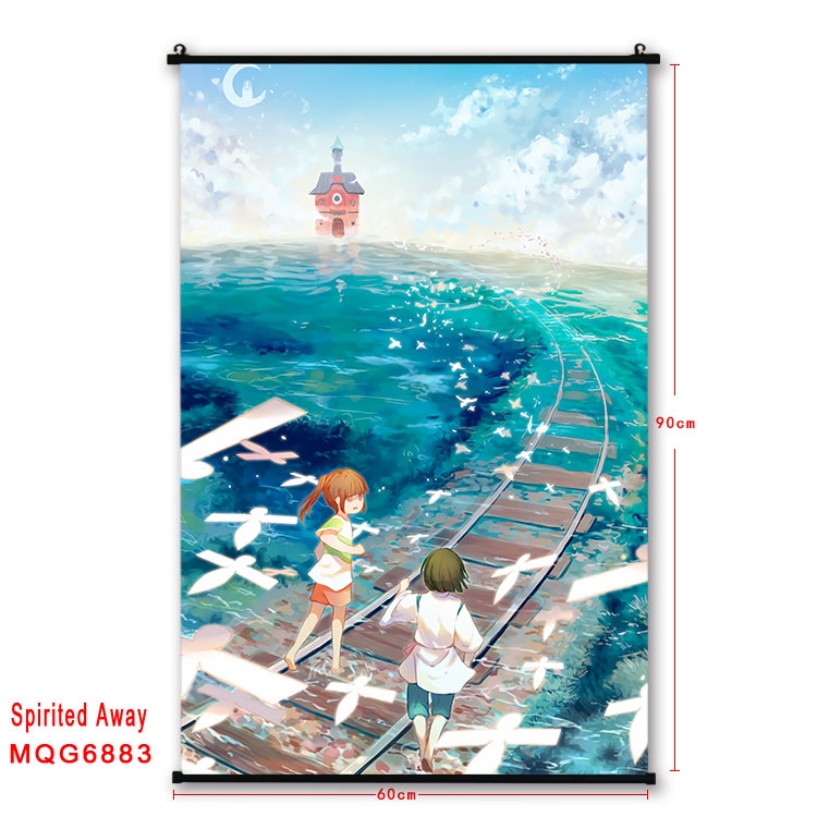 Spirited Away Anime black Plastic rod Cloth painting Wall Scroll 60X90CM MQG-6883