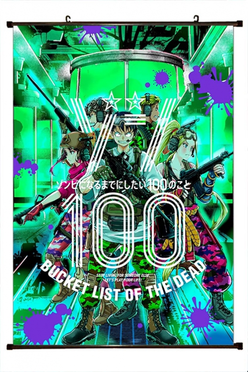 Zom 100 Anime black Plastic rod Cloth painting Wall Scroll 60X90CM  J4-54