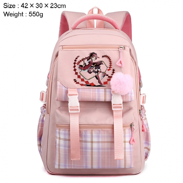Magical Girl Madoka of the Magus Anime Plaid Backpack Four Color Fashion Backpack 42X30X23cm 550g