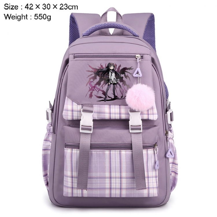 Magical Girl Madoka of the Magus Anime Plaid Backpack Four Color Fashion Backpack 42X30X23cm 550g
