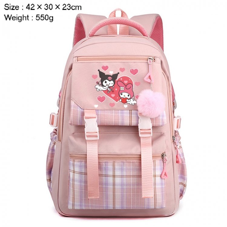 Sanrio Anime Plaid Backpack Four Color Fashion Backpack 42X30X23cm 550g