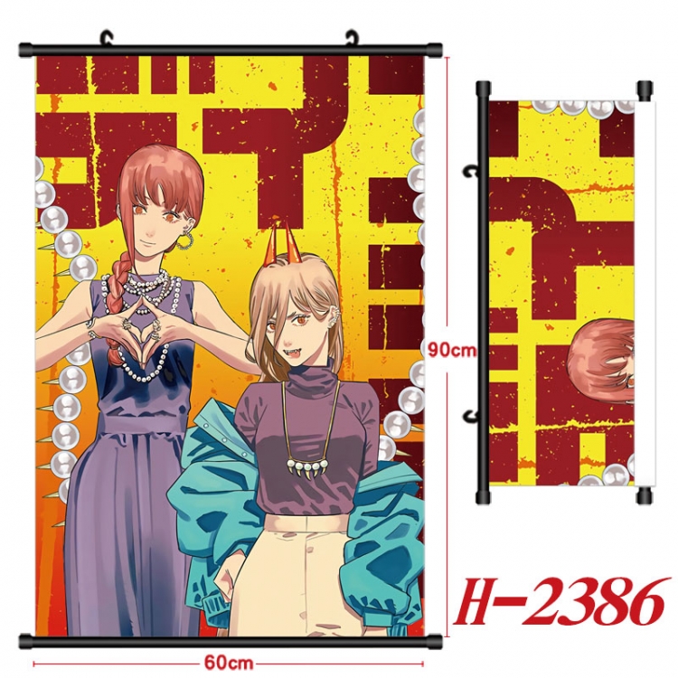 Chainsaw man Anime Black Plastic Rod Canvas Painting Wall Scroll 60X90CM  H-2386