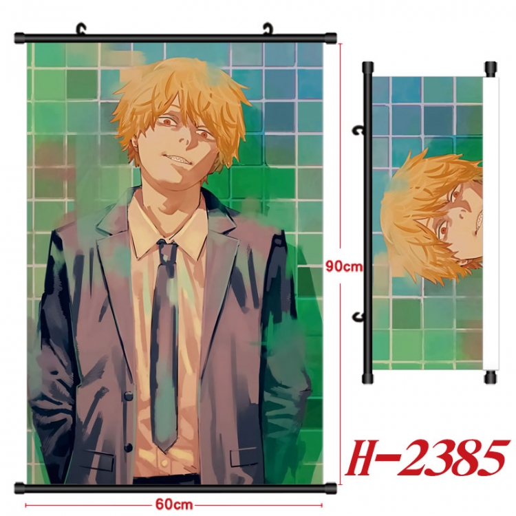 Chainsaw man Anime Black Plastic Rod Canvas Painting Wall Scroll 60X90CM  H-2385