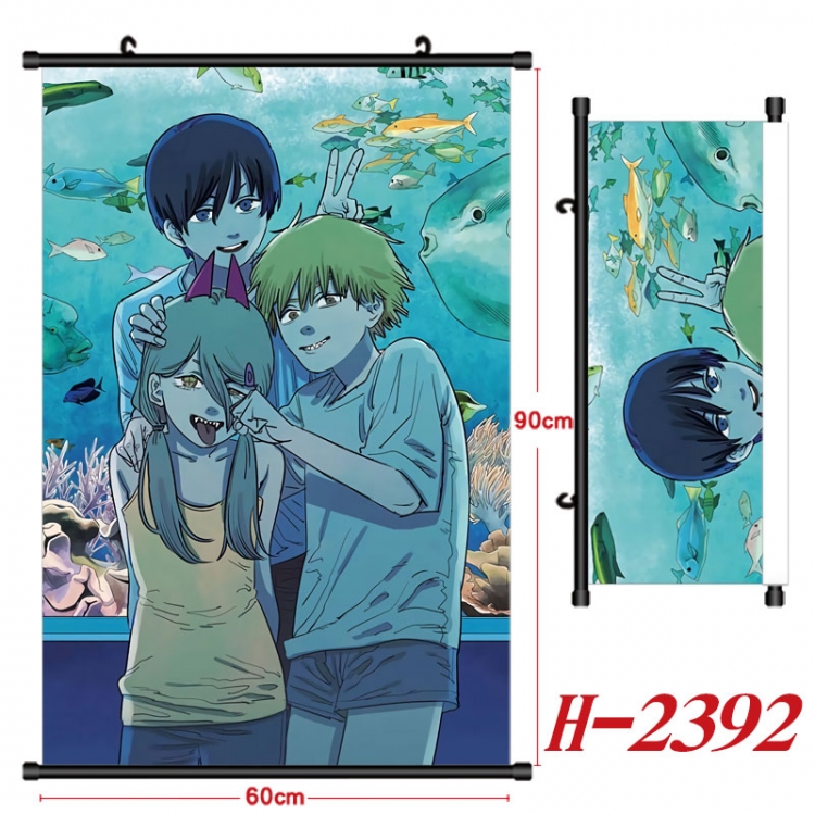 Chainsaw man Anime Black Plastic Rod Canvas Painting Wall Scroll 60X90CM  H-2392