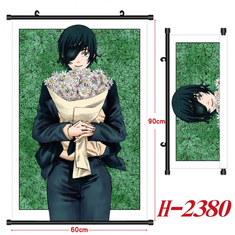 Chainsaw man Anime Black Plastic Rod Canvas Painting Wall Scroll 60X90CM  H-2380