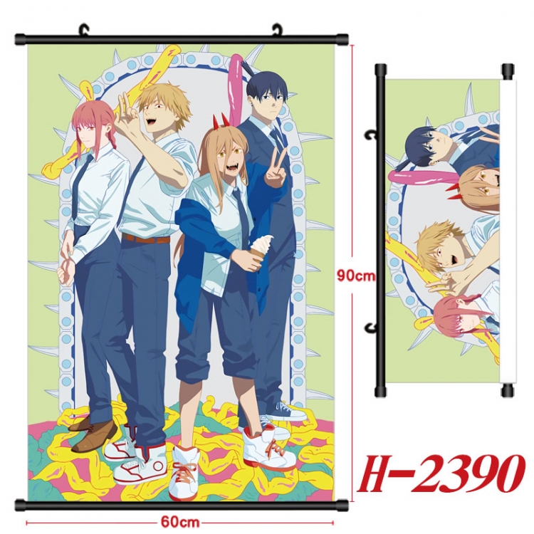 Chainsaw man Anime Black Plastic Rod Canvas Painting Wall Scroll 60X90CM  H-2390