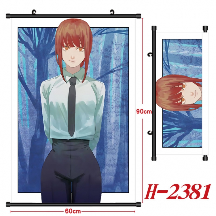 Chainsaw man Anime Black Plastic Rod Canvas Painting Wall Scroll 60X90CM  H-2381