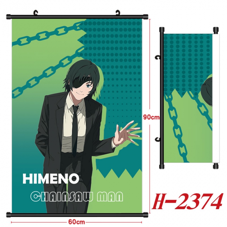 Chainsaw man Anime Black Plastic Rod Canvas Painting Wall Scroll 60X90CM H-2374
