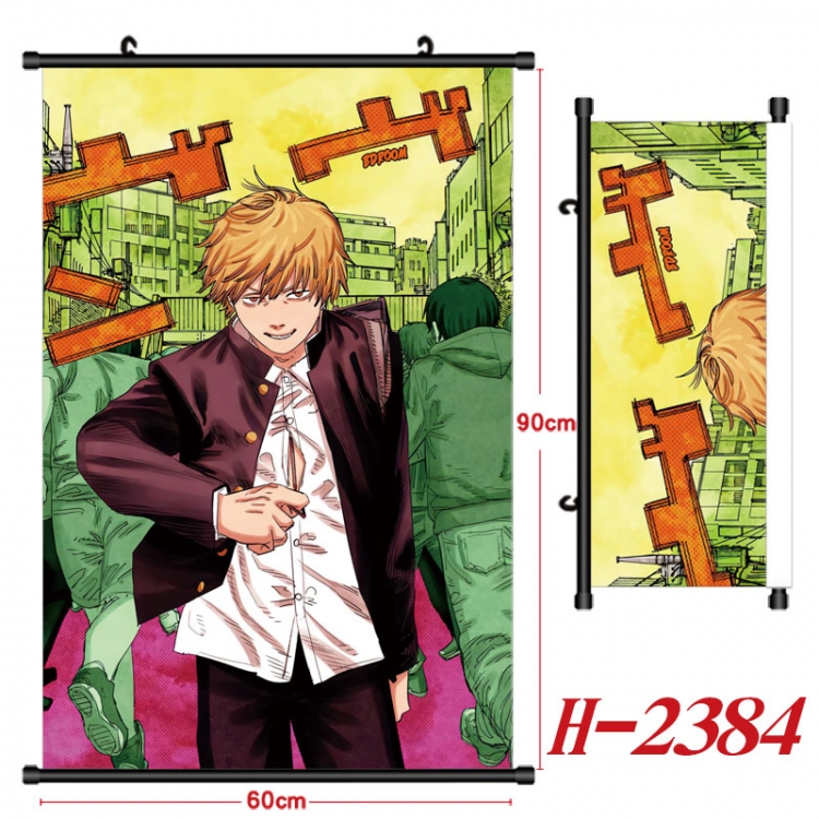 Chainsaw man Anime Black Plastic Rod Canvas Painting Wall Scroll 60X90CM  H-2384