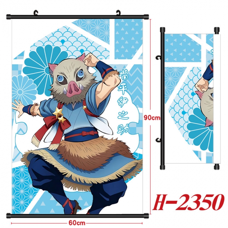 Demon Slayer Kimets Anime Black Plastic Rod Canvas Painting Wall Scroll 60X90CM H-2350