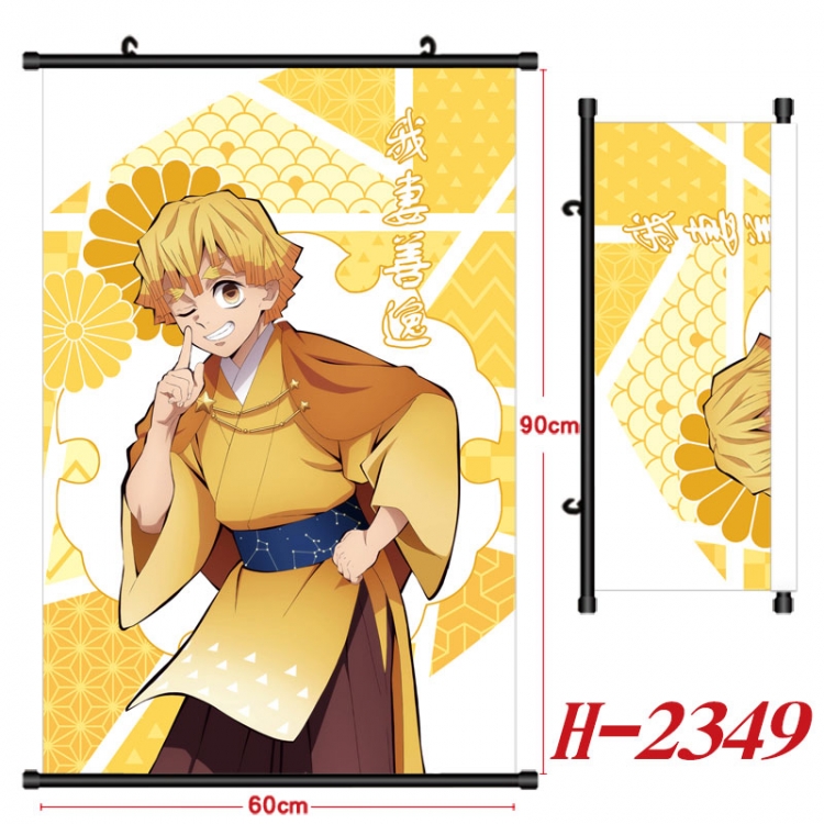 Demon Slayer Kimets Anime Black Plastic Rod Canvas Painting Wall Scroll 60X90CM  H-2349