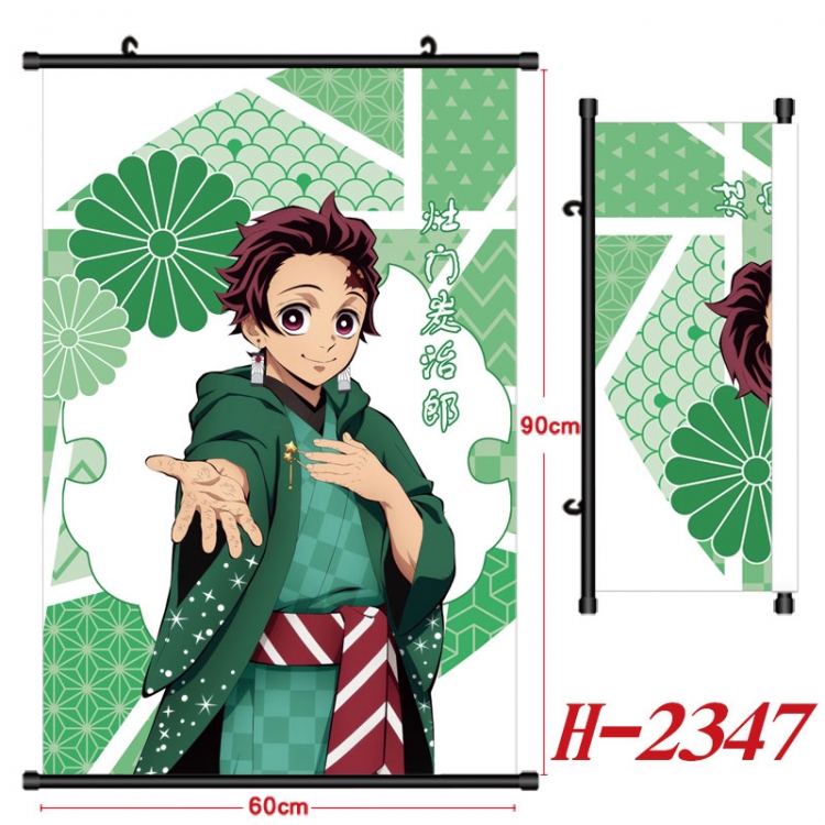 Demon Slayer Kimets Anime Black Plastic Rod Canvas Painting Wall Scroll 60X90CM  H-2347