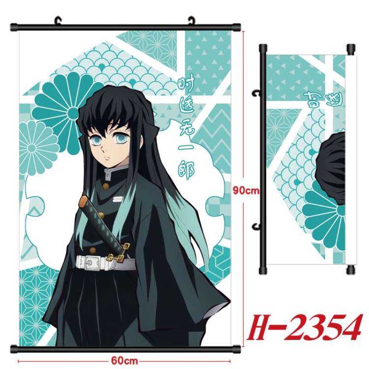 Demon Slayer Kimets Anime Black Plastic Rod Canvas Painting Wall Scroll 60X90CM  H-2354