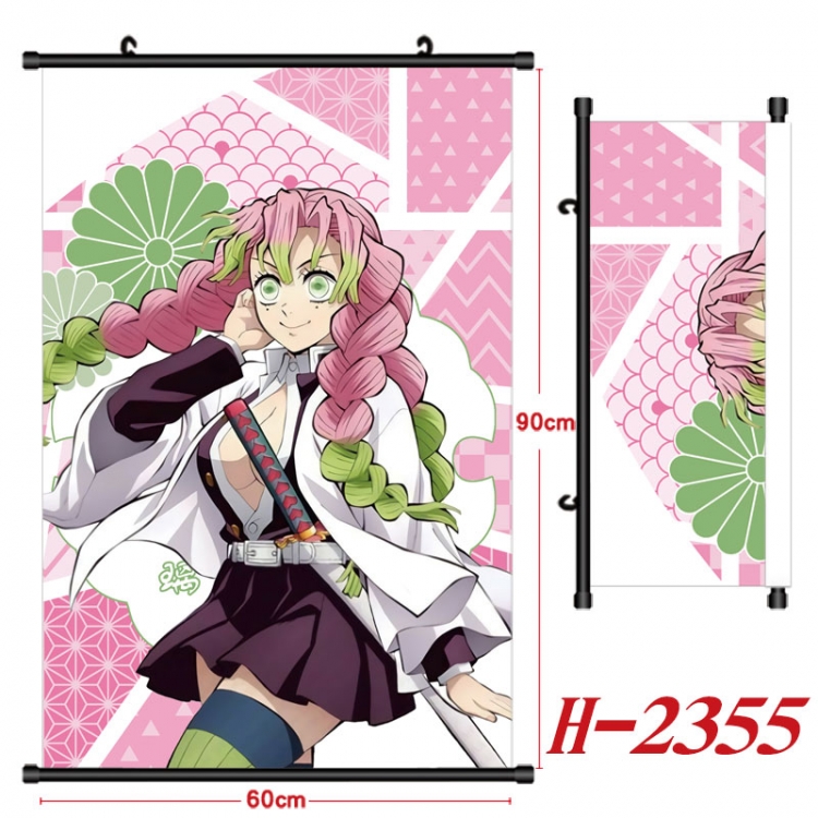 Demon Slayer Kimets Anime Black Plastic Rod Canvas Painting Wall Scroll 60X90CM  H-2355