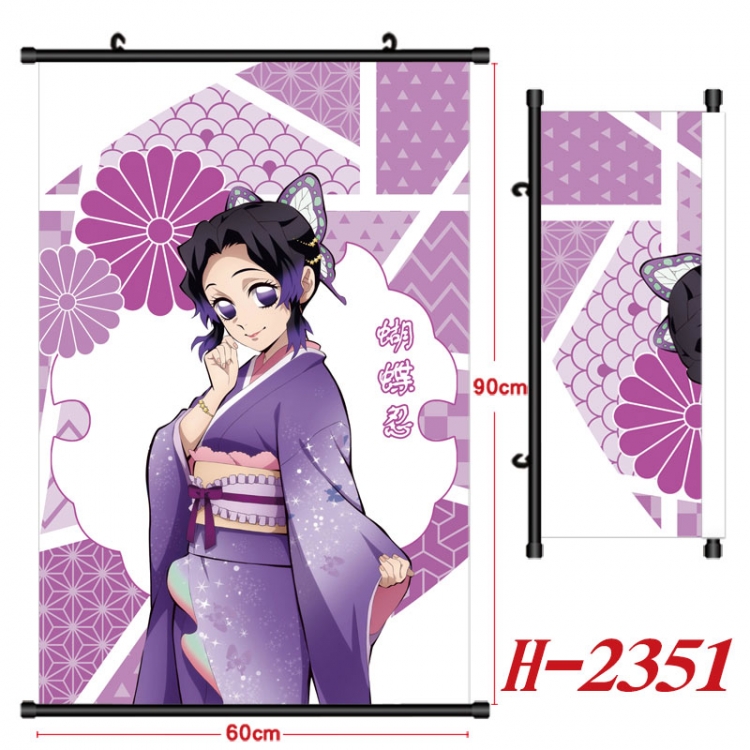 Demon Slayer Kimets Anime Black Plastic Rod Canvas Painting Wall Scroll 60X90CM H-2351