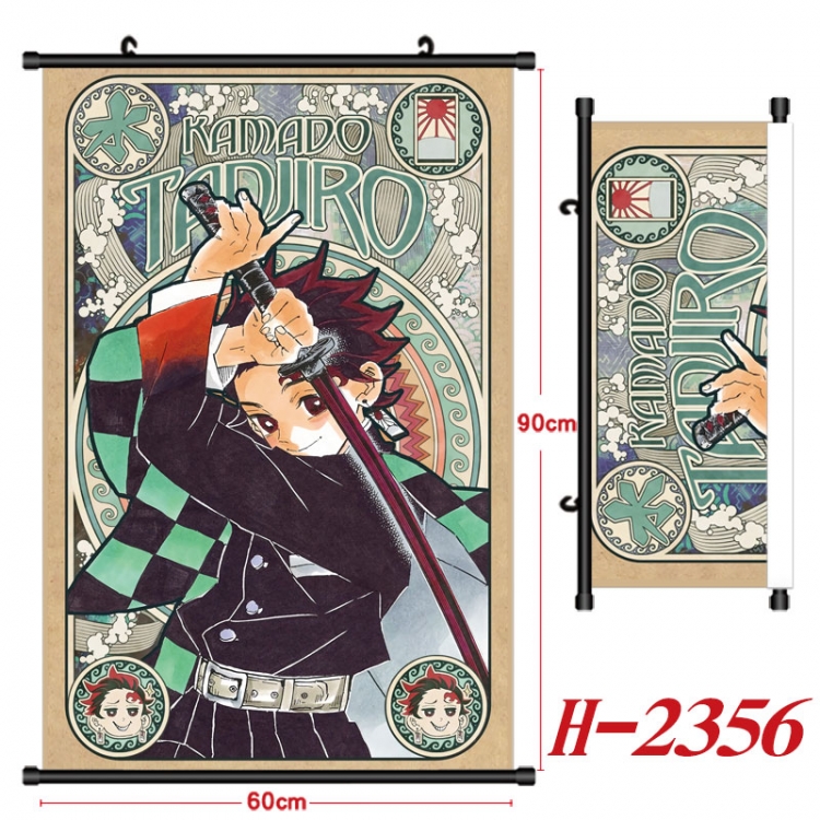 Demon Slayer Kimets Anime Black Plastic Rod Canvas Painting Wall Scroll 60X90CM  H-2356