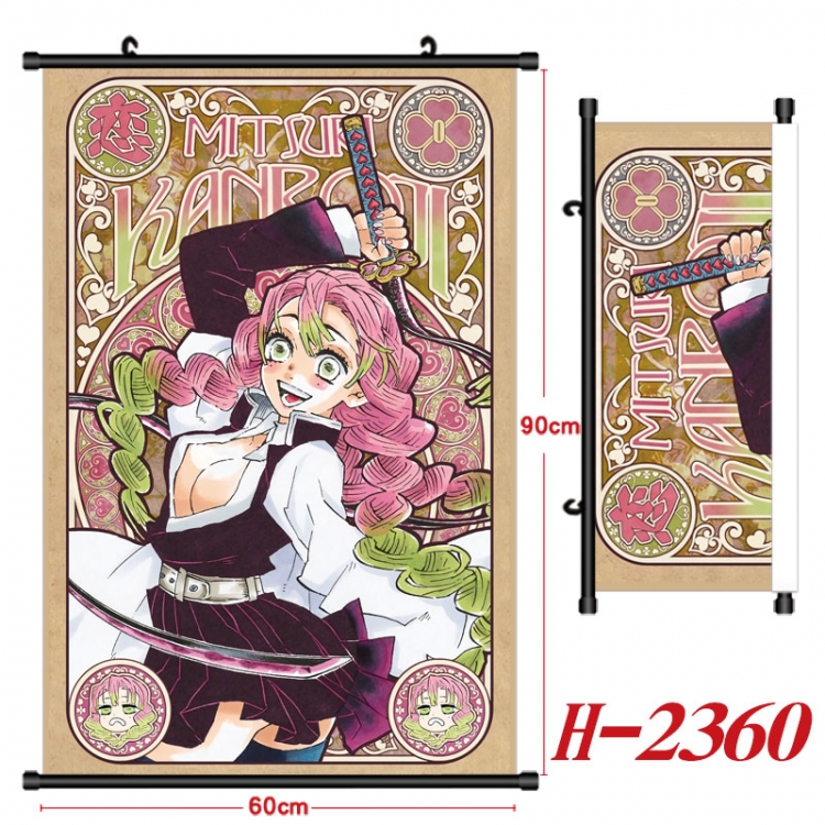 Demon Slayer Kimets Anime Black Plastic Rod Canvas Painting Wall Scroll 60X90CM H-2360