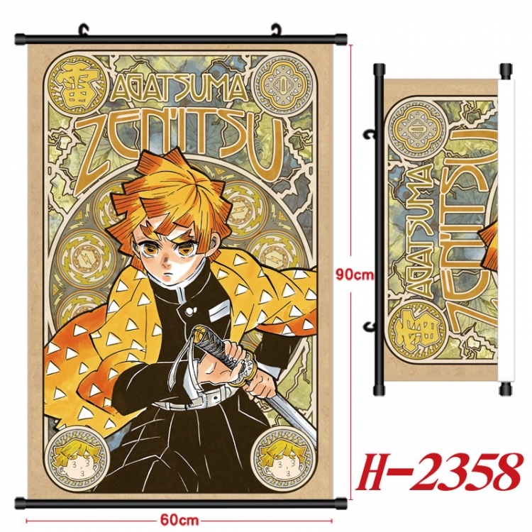 Demon Slayer Kimets Anime Black Plastic Rod Canvas Painting Wall Scroll 60X90CM  H-2358