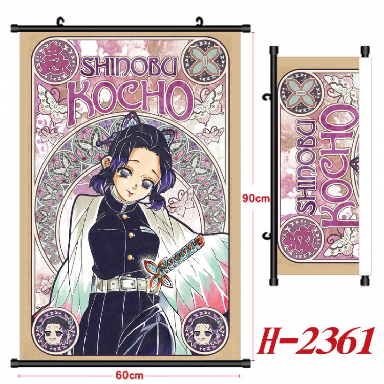 Demon Slayer Kimets Anime Black Plastic Rod Canvas Painting Wall Scroll 60X90CM H-2361