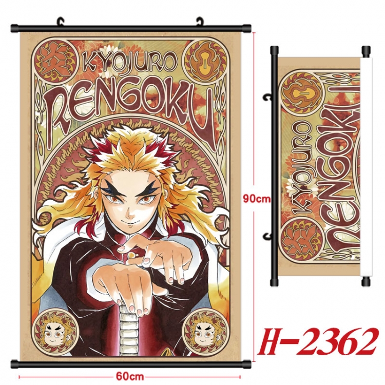Demon Slayer Kimets Anime Black Plastic Rod Canvas Painting Wall Scroll 60X90CM H-2362