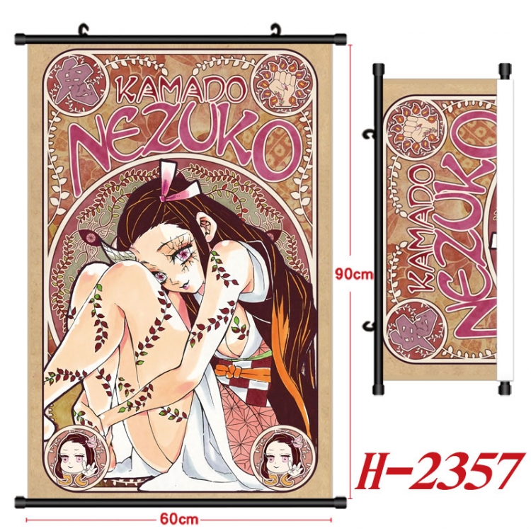 Demon Slayer Kimets Anime Black Plastic Rod Canvas Painting Wall Scroll 60X90CM  H-2357