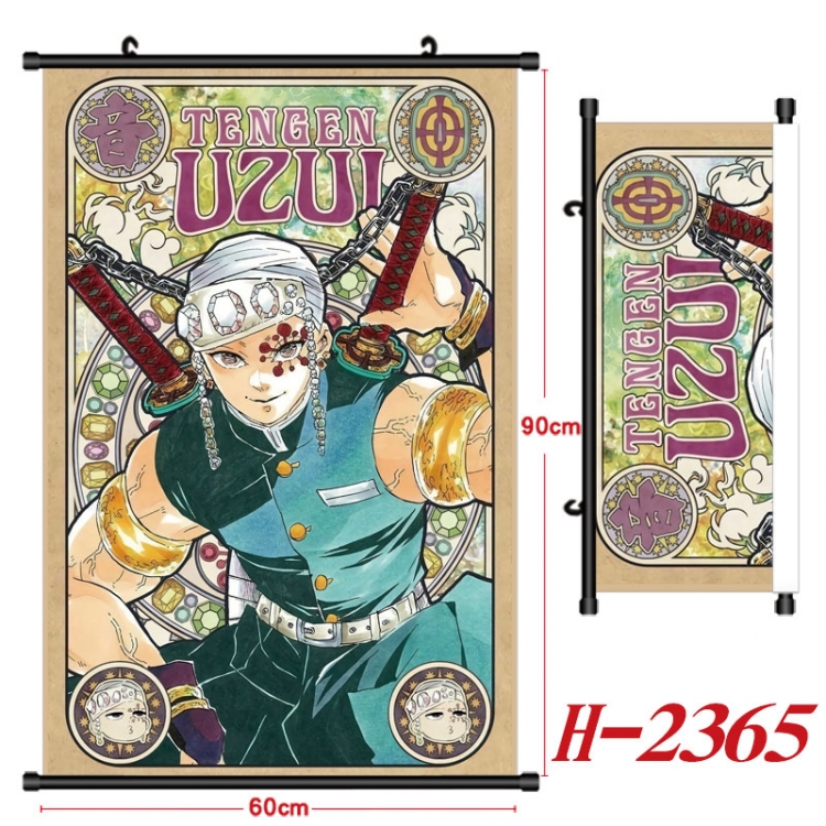 Demon Slayer Kimets Anime Black Plastic Rod Canvas Painting Wall Scroll 60X90CM H-2365