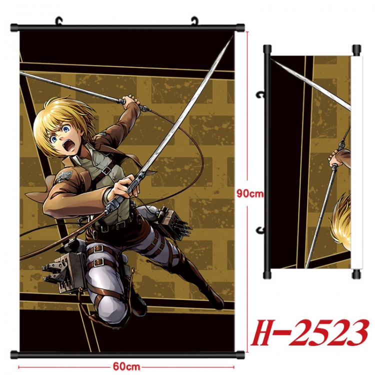 Shingeki no Kyojin Anime Black Plastic Rod Canvas Painting Wall Scroll 60X90CM H-2523