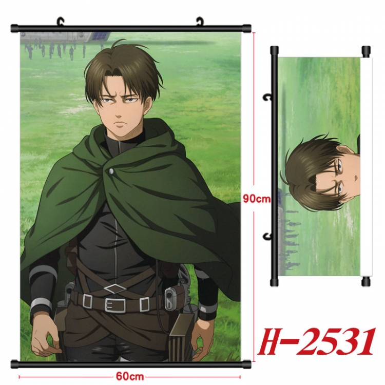 Shingeki no Kyojin Anime Black Plastic Rod Canvas Painting Wall Scroll 60X90CM H-2531