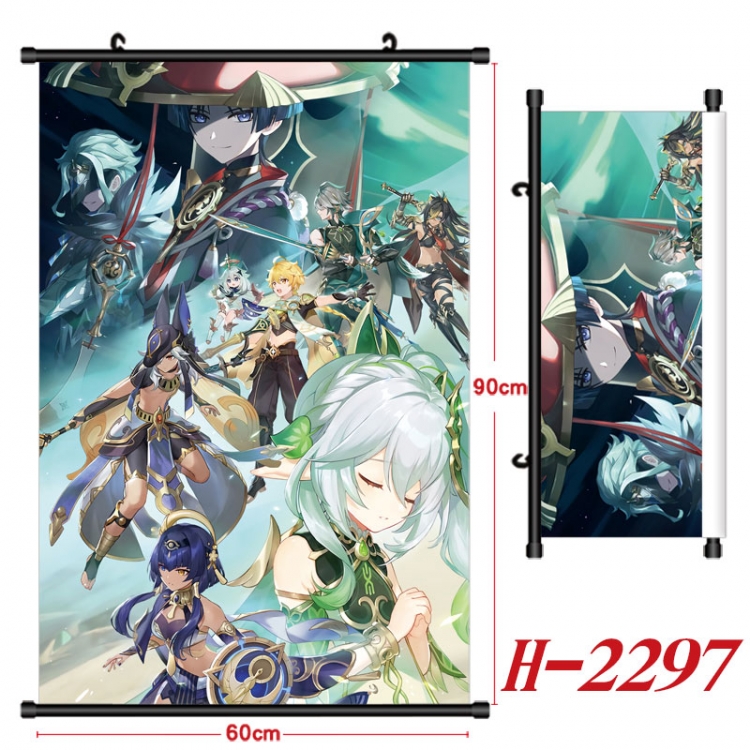 Genshin Impact Anime Black Plastic Rod Canvas Painting Wall Scroll 60X90CM  H-2297