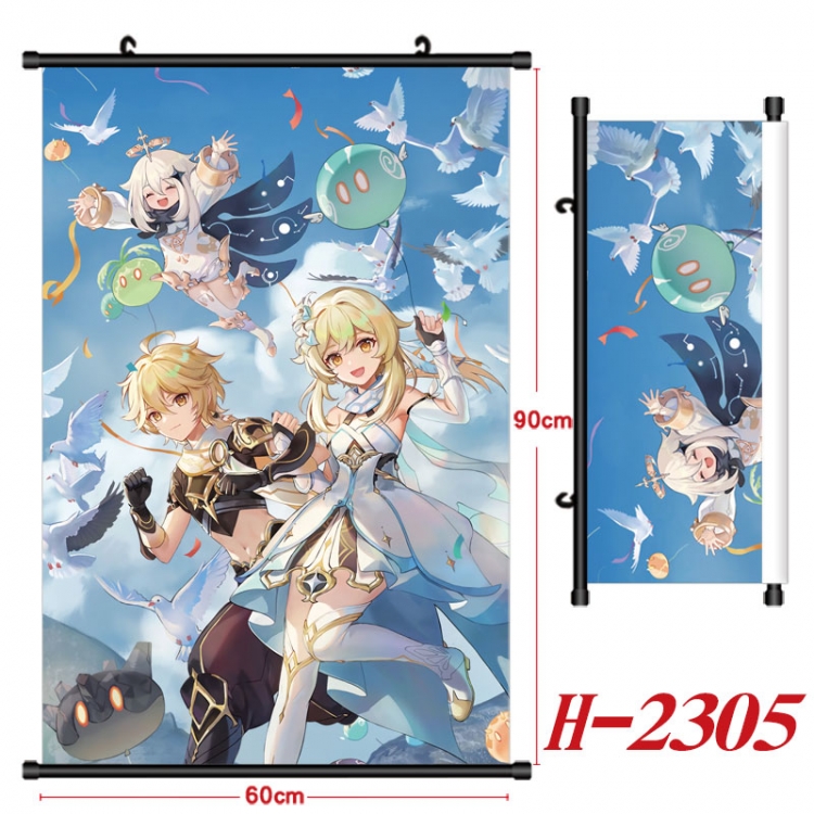 Genshin Impact Anime Black Plastic Rod Canvas Painting Wall Scroll 60X90CM  H-2305