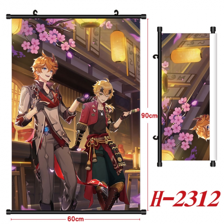 Genshin Impact Anime Black Plastic Rod Canvas Painting Wall Scroll 60X90CM H-2312