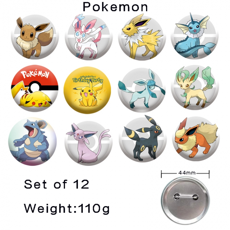 Pokemon Anime tinplate laser iron badge badge badge 44mm  a set of 12